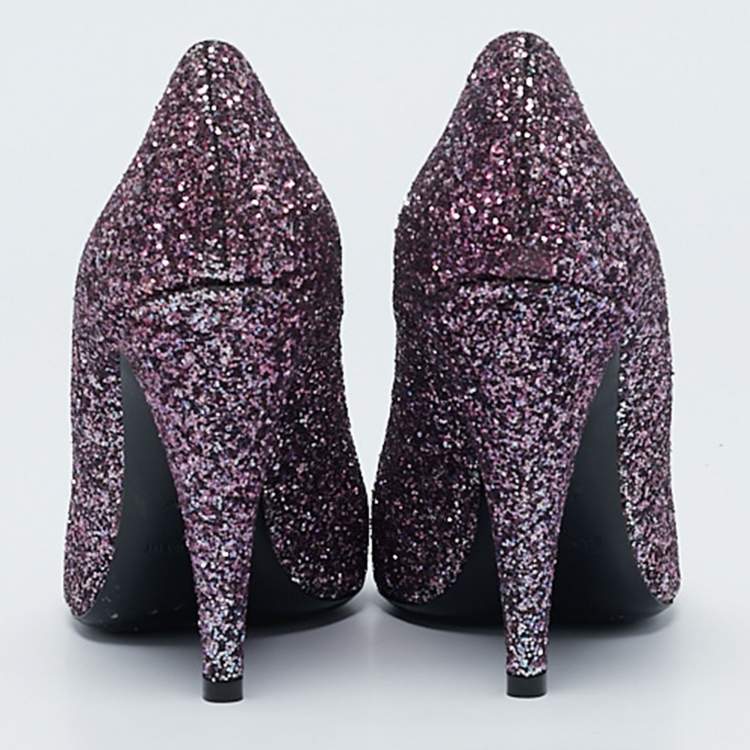 Pre Owned Saint Laurent Purple Glitter Pointed Toe Pumps Size 38.5