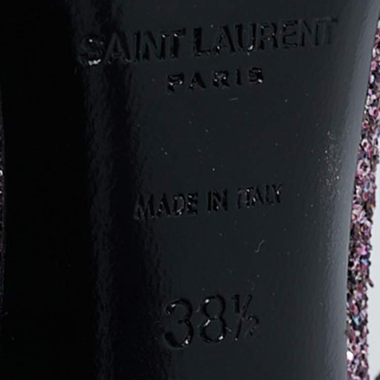 Pre Owned Saint Laurent Purple Glitter Pointed Toe Pumps Size 38.5