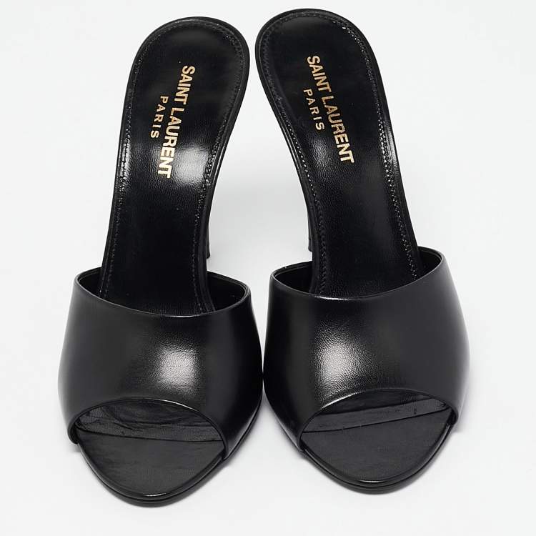 Pre Owned Saint Laurent Black Leather LA 16 Slide Sandals Size 38