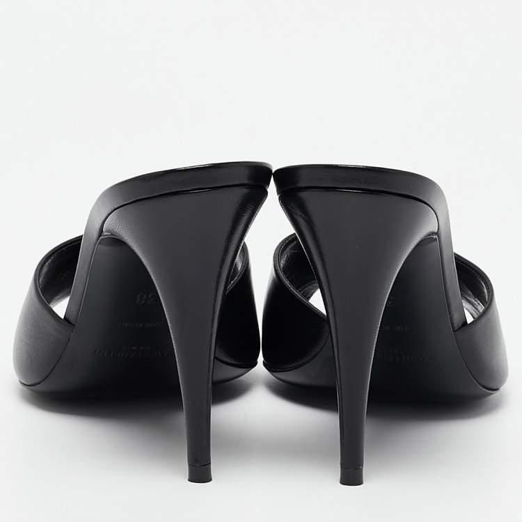 Pre Owned Saint Laurent Black Leather LA 16 Slide Sandals Size 38