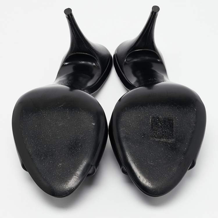 Pre Owned Saint Laurent Black Leather LA 16 Slide Sandals Size 38
