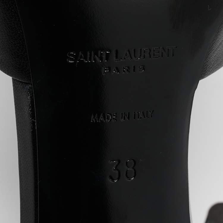 Pre Owned Saint Laurent Black Leather LA 16 Slide Sandals Size 38