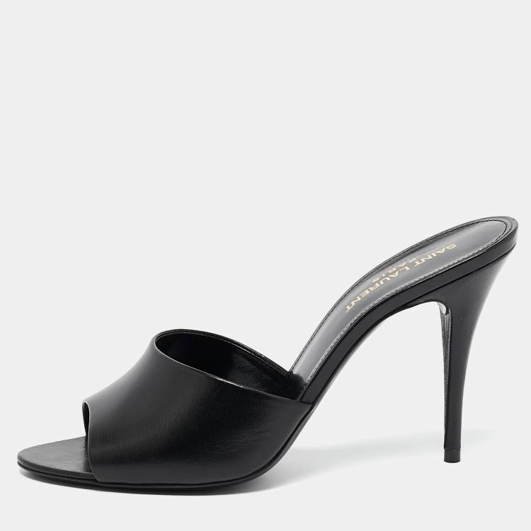 Pre Owned Saint Laurent Black Leather LA 16 Slide Sandals Size 38
