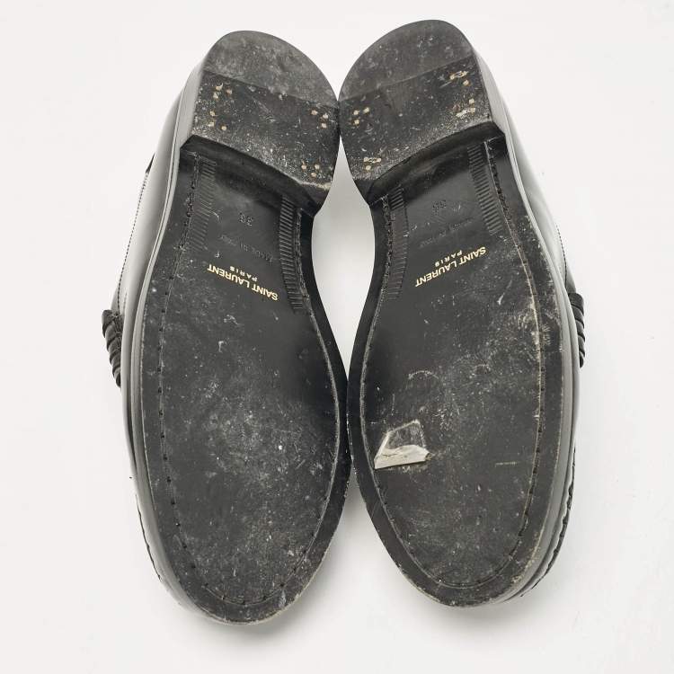 Pre Owned Saint Laurent Black Patent Leather Penny Loafers Size 36