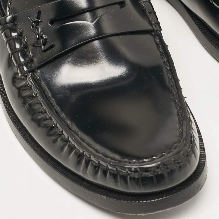 Pre Owned Saint Laurent Black Patent Leather Penny Loafers Size 36