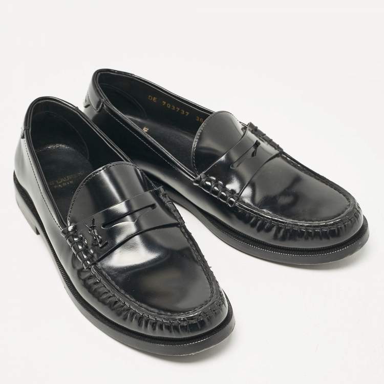 Pre Owned Saint Laurent Black Patent Leather Penny Loafers Size 36
