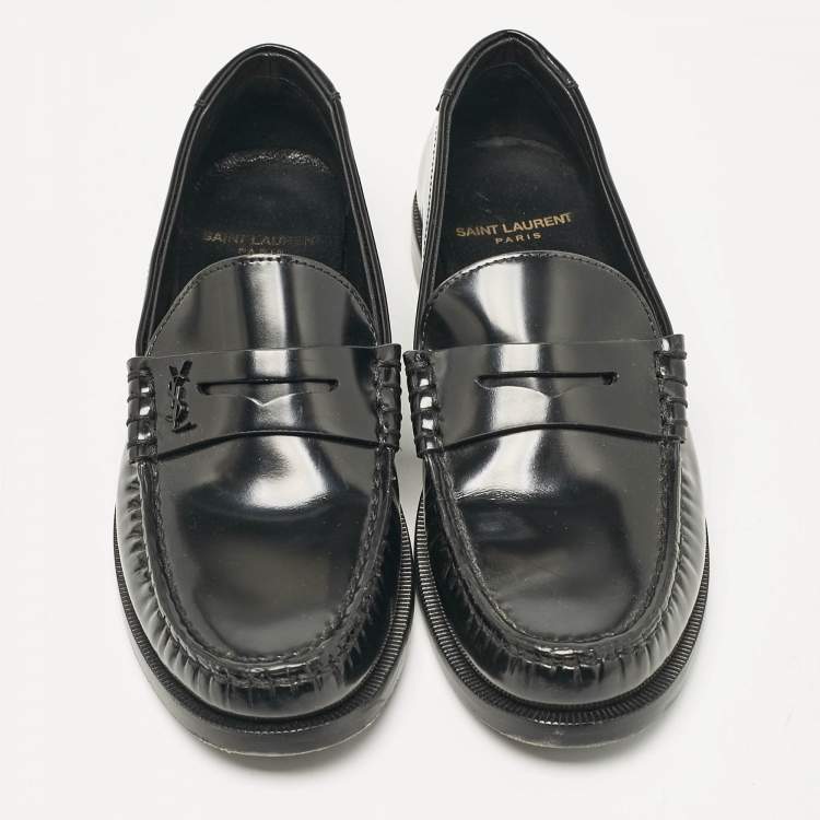 Pre Owned Saint Laurent Black Patent Leather Penny Loafers Size 36