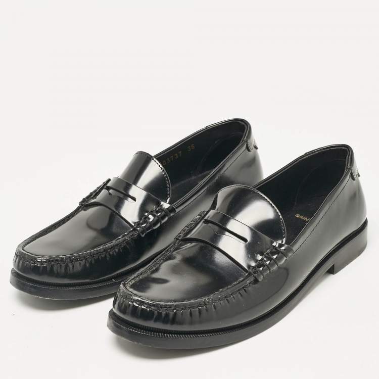 Pre Owned Saint Laurent Black Patent Leather Penny Loafers Size 36