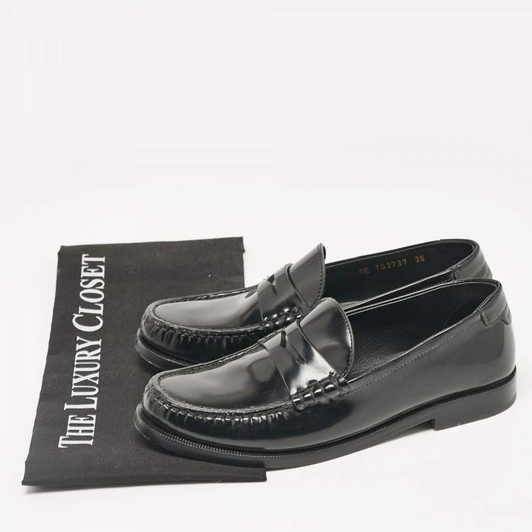 Pre Owned Saint Laurent Black Patent Leather Penny Loafers Size 36