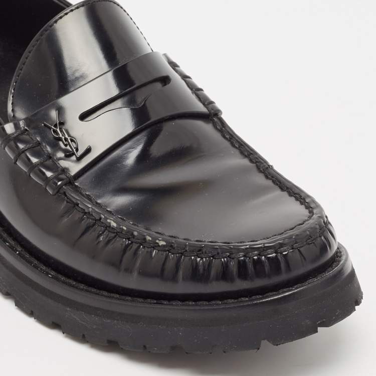 Pre Owned Saint Laurent Black Leather Penny  Loafers Size 38.5