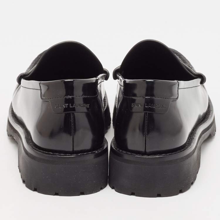 Pre Owned Saint Laurent Black Leather Penny  Loafers Size 38.5
