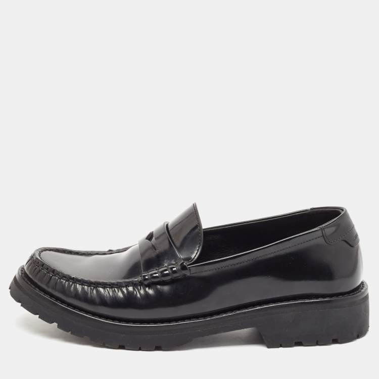 Pre Owned Saint Laurent Black Leather Penny  Loafers Size 38.5