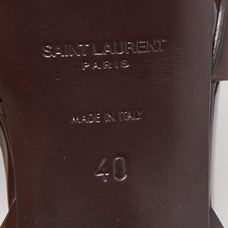 Pre Owned Saint Laurent Burgundy Patent Leather Tribute Platform Sandals Size 40