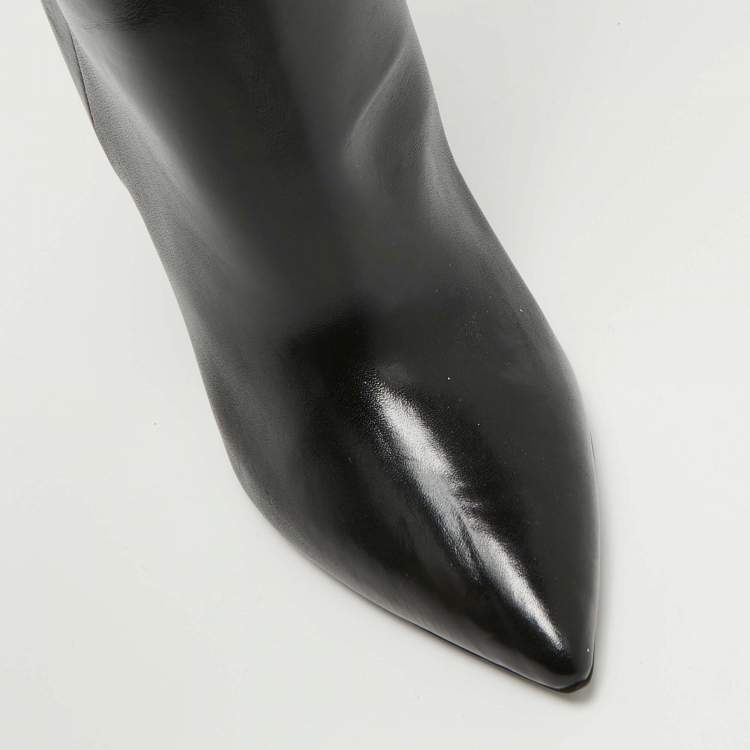 Pre Owned Saint Laurent Black Leather Over The Knee Boots Size 39