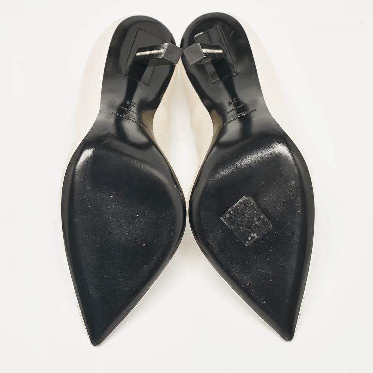 Pre Owned Saint Laurent Grey Satin Crystal Embellished Pointed Toe Pumps Size 39