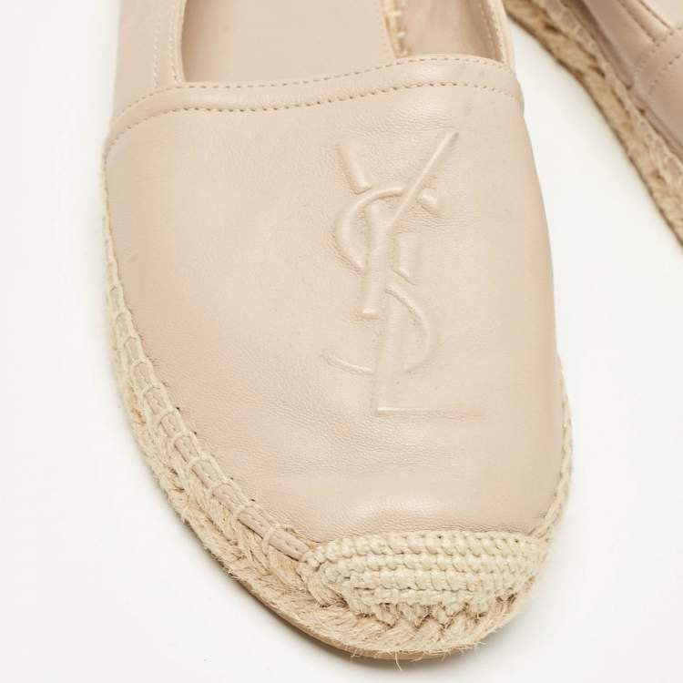 Pre Owned Saint Laurent Beige Leather Cassandre Espadrille Flats Size 36.5