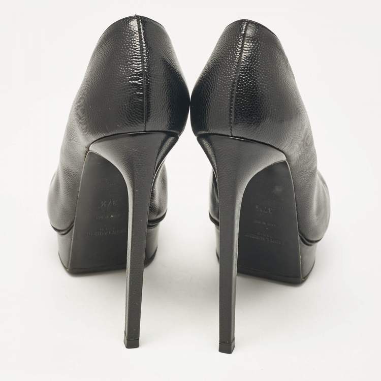 Pre Owned Saint Laurent Black Leather Janis Pointed Toe Platform Pumps Size 37.5