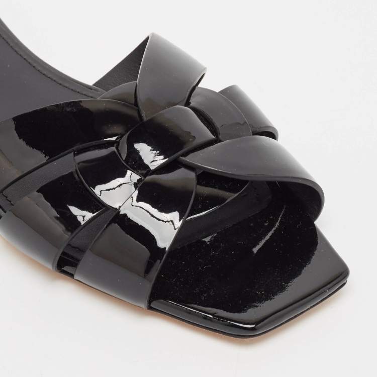 Pre Owned Saint Laurent Black Patent Leather Tribute Flat Slides Size 37