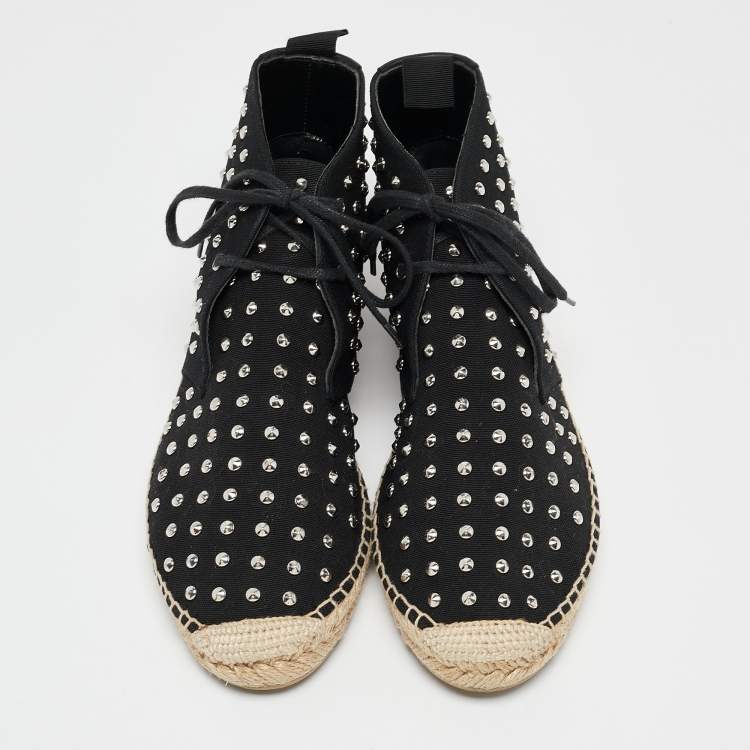 Pre Owned Saint Laurent Black Canvas Stud Embellished High Top Sneakers Size 36