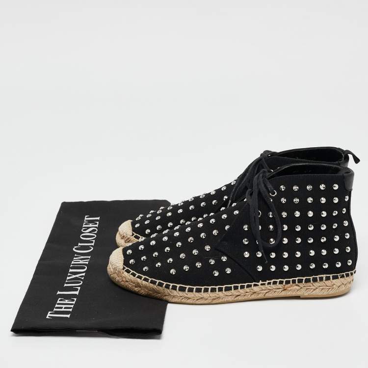 Pre Owned Saint Laurent Black Canvas Stud Embellished High Top Sneakers Size 36