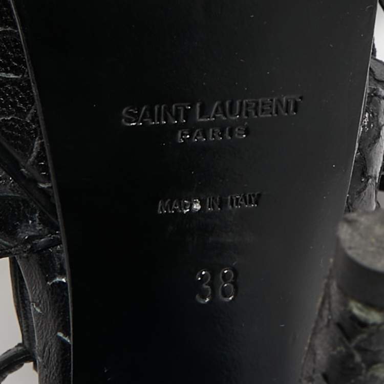 Pre Owned Saint Laurent Black Snakeskin Embossed Leather Tribute Platform Sandals Size 38