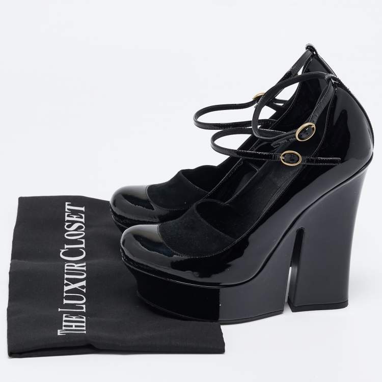 Pre Owned Saint Laurent Black Patent Leather Block Heel Pumps Size 36