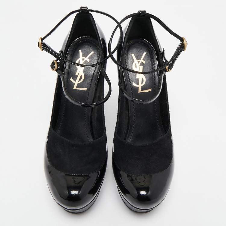Pre Owned Saint Laurent Black Patent Leather Block Heel Pumps Size 36