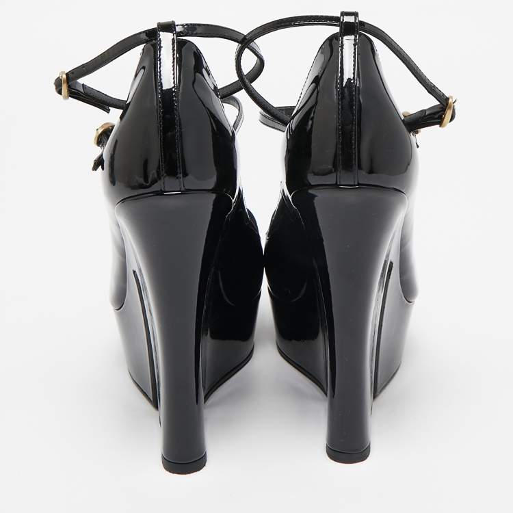 Pre Owned Saint Laurent Black Patent Leather Block Heel Pumps Size 36