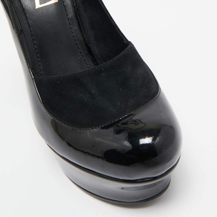 Pre Owned Saint Laurent Black Patent Leather Block Heel Pumps Size 36