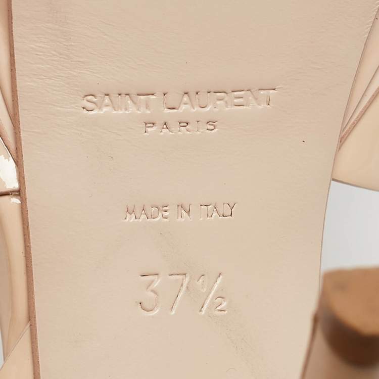 Pre Owned Saint Laurent Beige Patent Leather Tribute Sandals Size 37.5