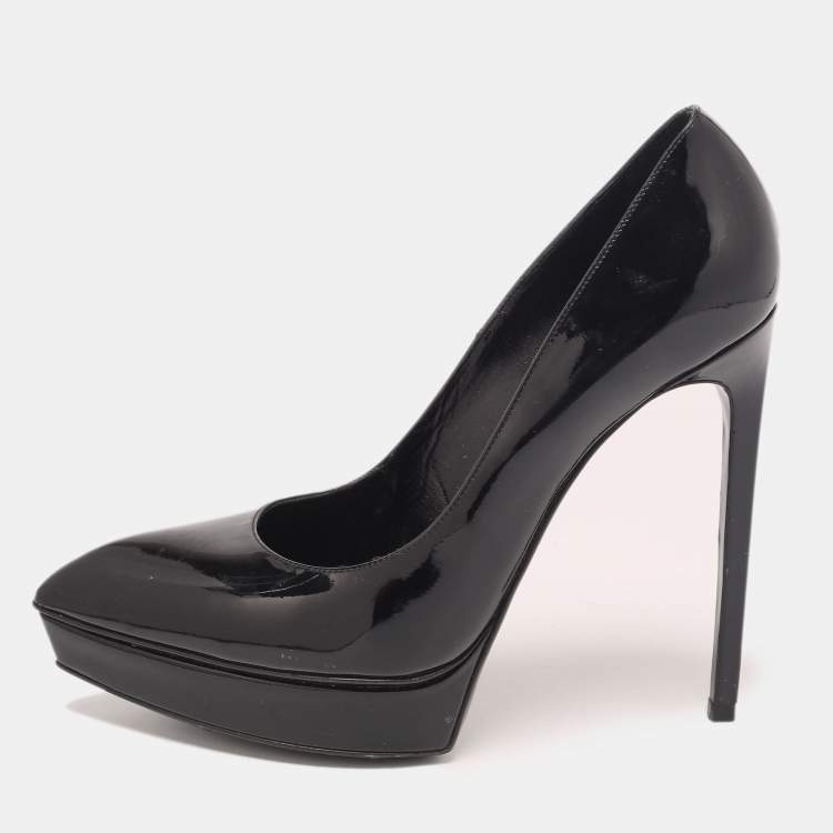 Pre Owned Saint Laurent Black Patent Leather Platform Pumps Size 39.5