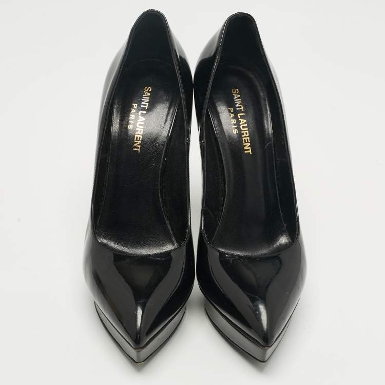 Pre Owned Saint Laurent Black Patent Leather Platform Pumps Size 39.5