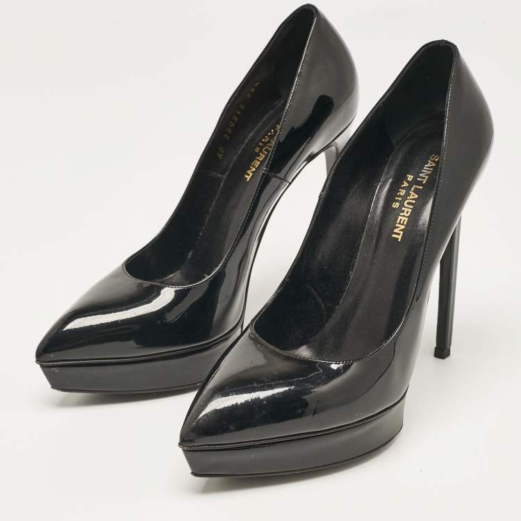 Pre Owned Saint Laurent Black Patent Leather Platform Pumps Size 39.5