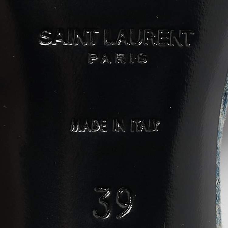 Pre Owned Saint Laurent Blue Monogram Denim LA 16 Slide Sandals Size 39