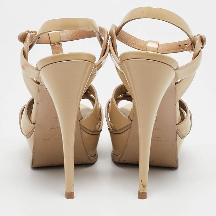 Pre Owned Saint Laurent Beige Patent Leather Tribute Sandals Size 39