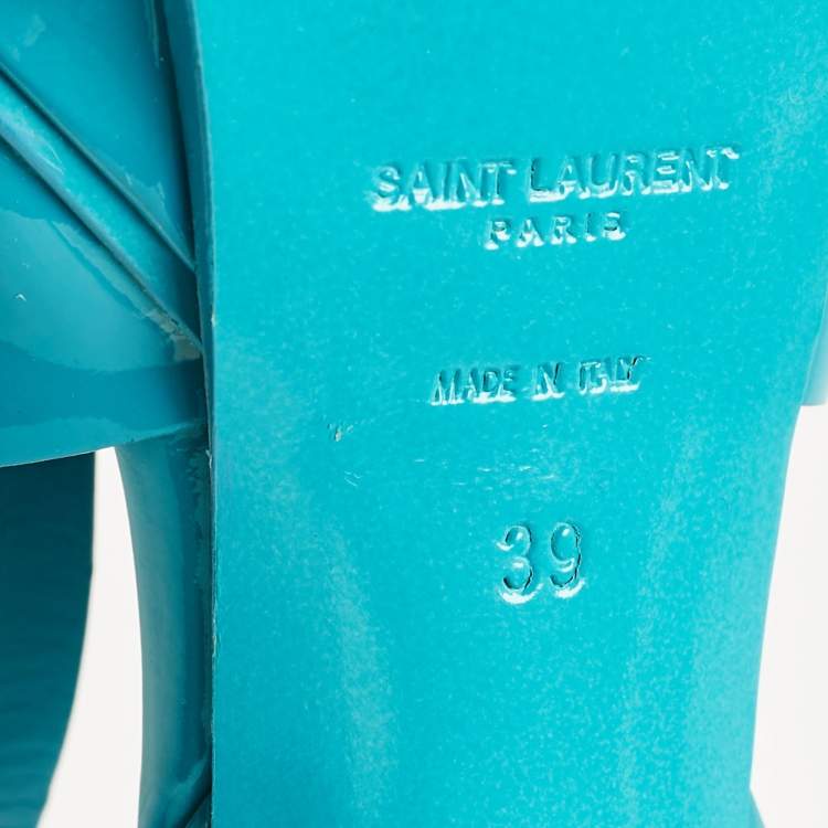 Pre Owned Saint Laurent Blue Patent Leather Tribute Platform Sandals Size 39