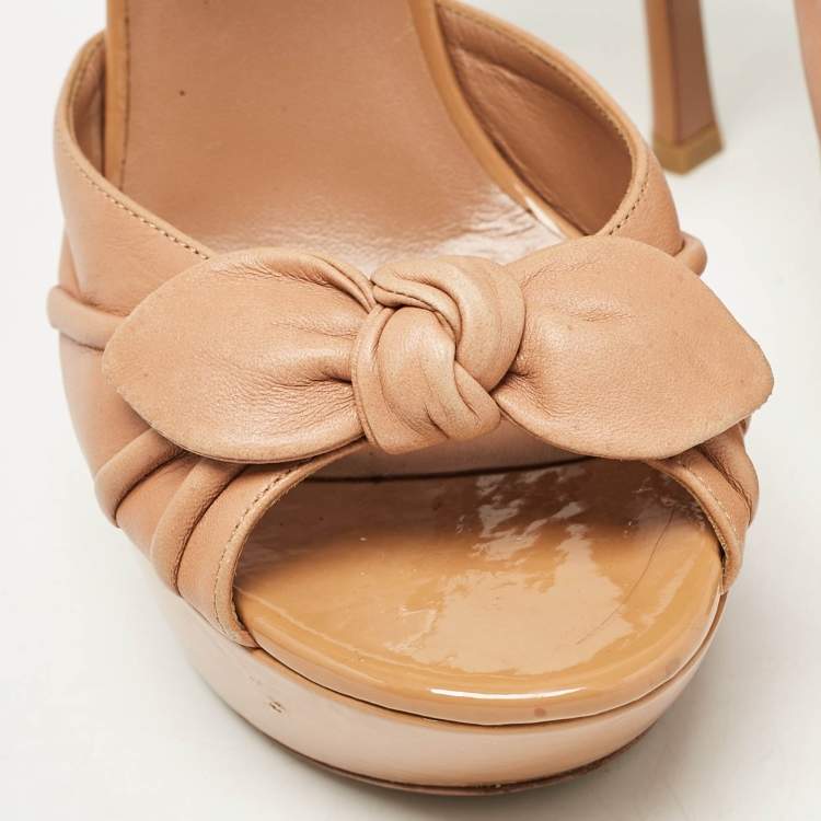 Pre Owned Saint Laurent Brown Patent Leather Ankle Strap Sandals Size 38.5