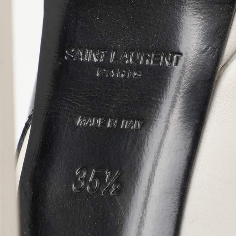 Pre Owned Saint Laurent Paris White/Black Leather and Patent Leather Janis Pumps Size 35.5