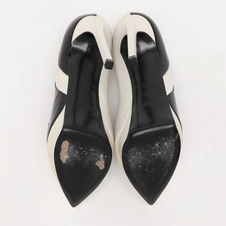 Pre Owned Saint Laurent Paris White/Black Leather and Patent Leather Janis Pumps Size 35.5