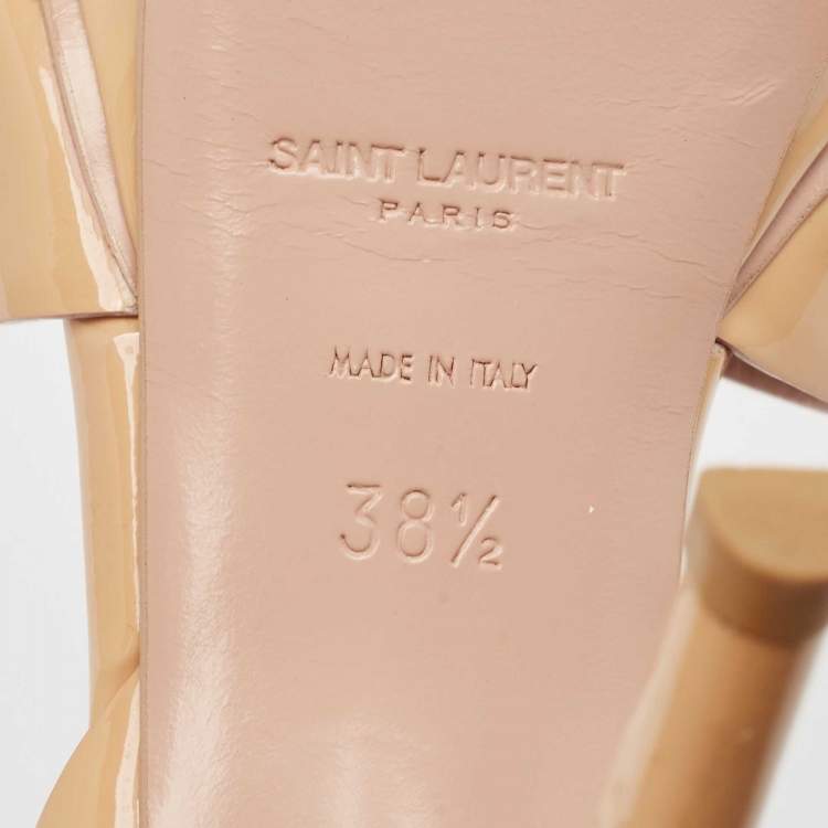 مملوكة مسبقًا Saint Laurent Beige Patent Leather Tribute Platform Sandals Size 38.5