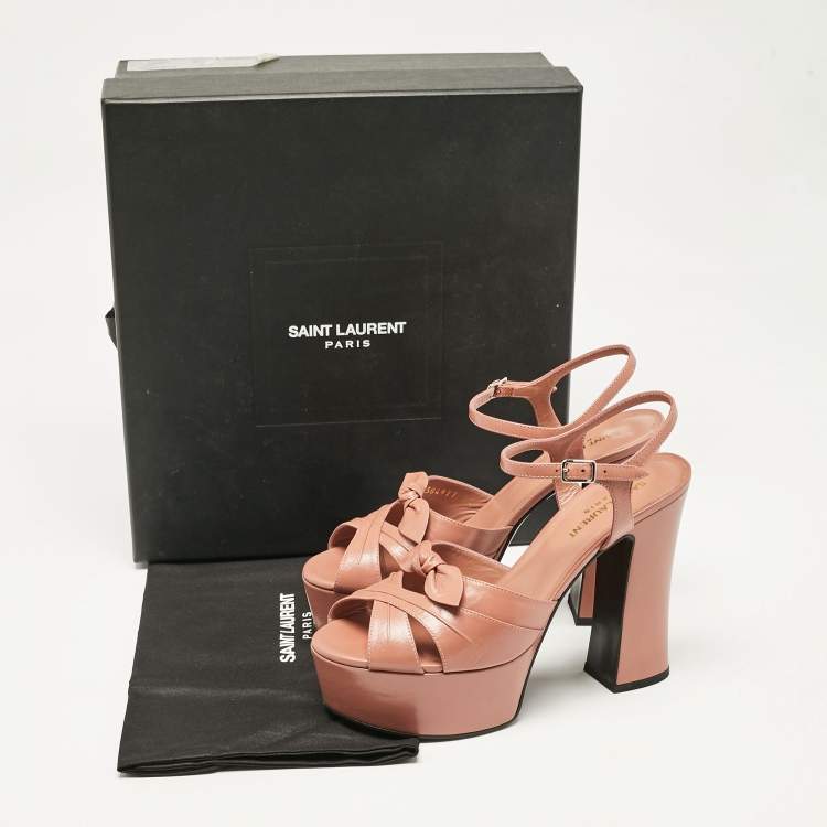 مملوكة مسبقًا Saint Laurent Dusty Pink Leather Candy Platform Sandals Size 38