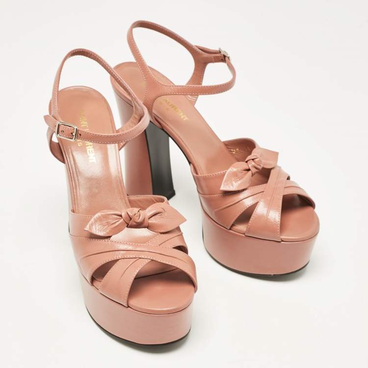 مملوكة مسبقًا Saint Laurent Dusty Pink Leather Candy Platform Sandals Size 38