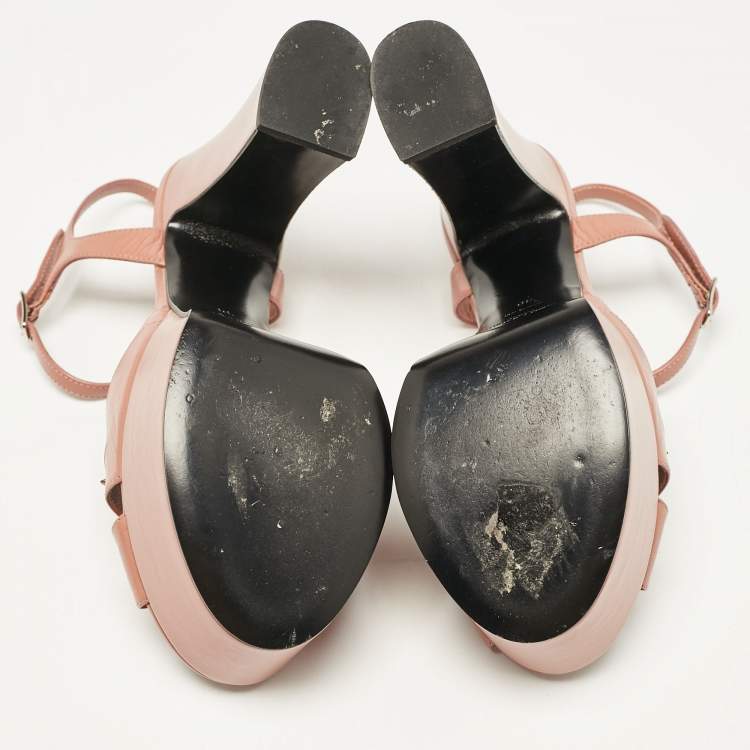 مملوكة مسبقًا Saint Laurent Dusty Pink Leather Candy Platform Sandals Size 38