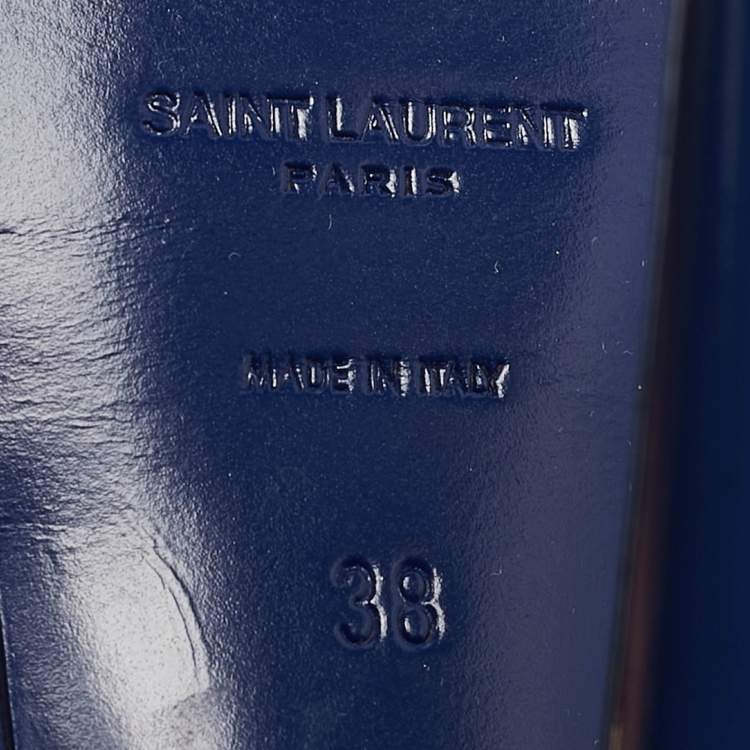 Pre Owned Saint Laurent Blue Patent Leather Tribute Sandals Size 38