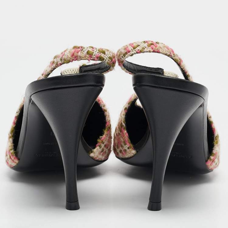 Pre Owned Saint Laurent Multicolor Tweed and Leather Vesper Slingback Pumps Size 39