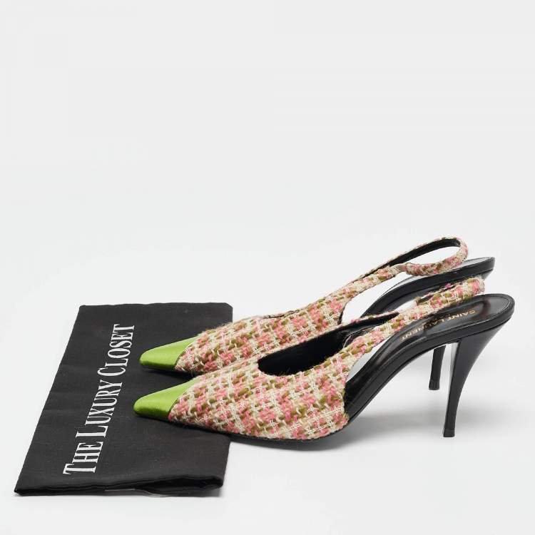 Pre Owned Saint Laurent Multicolor Tweed and Leather Vesper Slingback Pumps Size 39
