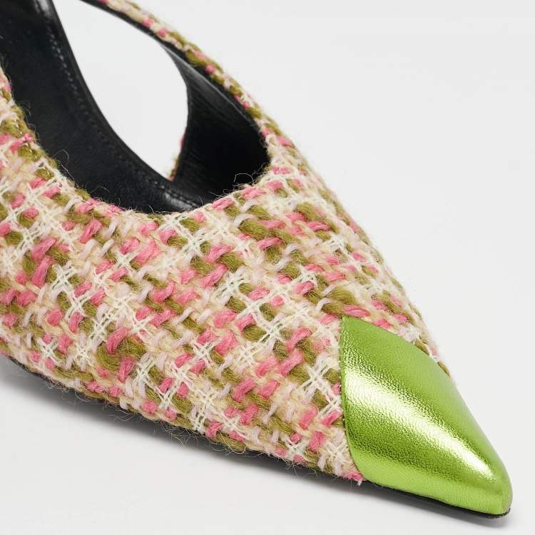 Pre Owned Saint Laurent Multicolor Tweed and Leather Vesper Slingback Pumps Size 39