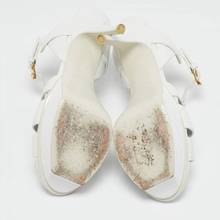 Pre Owned Saint Laurent White Lizard Embossed Leather Tribute Platform Sandals Size 37