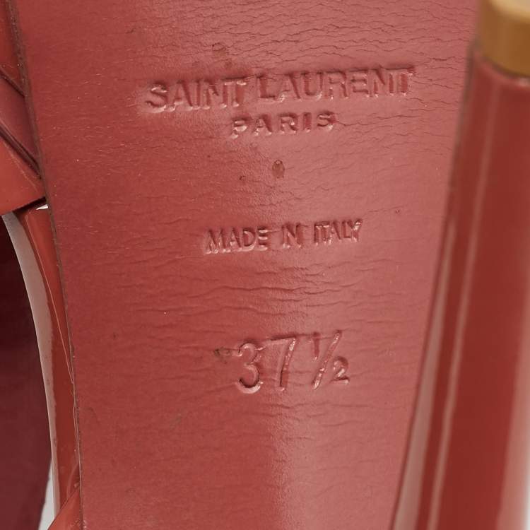 Pre Owned Saint Laurent Pink Patent Leather Tribute  Sandals Size 37.5