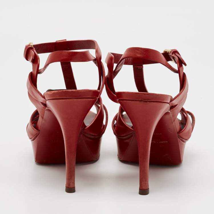 مملوكة مسبقًا Saint Laurent Red Leather Tribute Platform Sandals Size 38